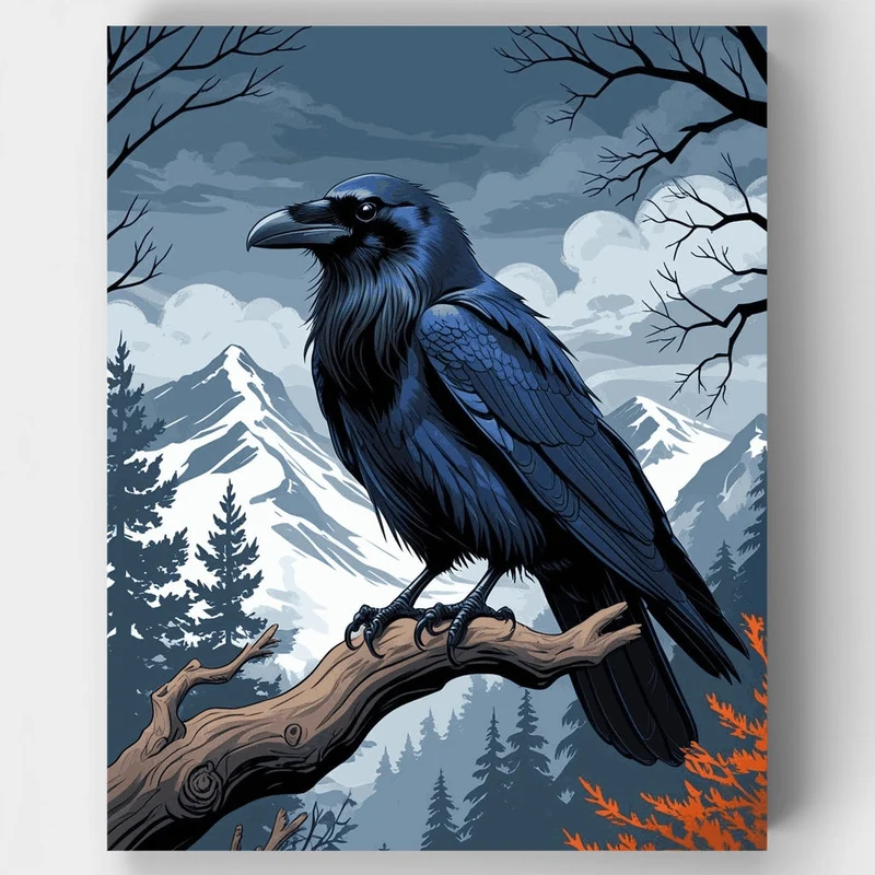 Majestic Raven in Mountain Landscape - Paint by Numbers Kit