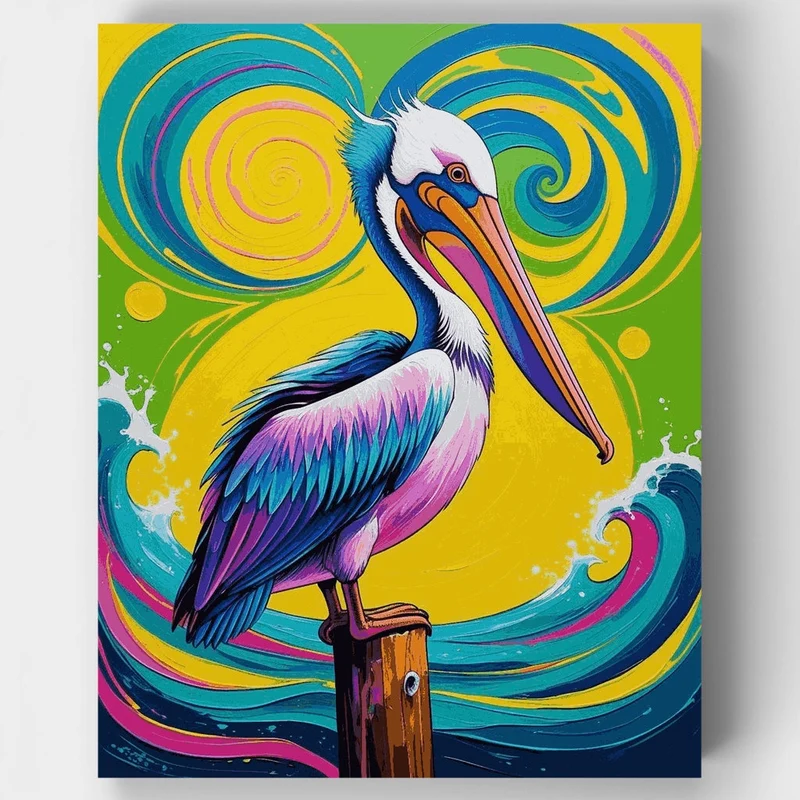 Vibrant Pelican on Pier - Paint by Numbers Kit