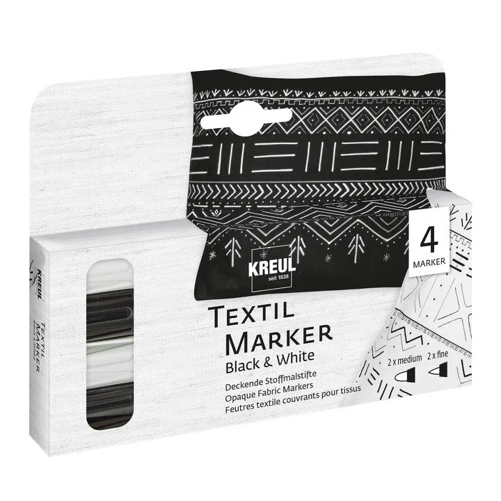 KREUL Fabric Markers Black and White Set of 4