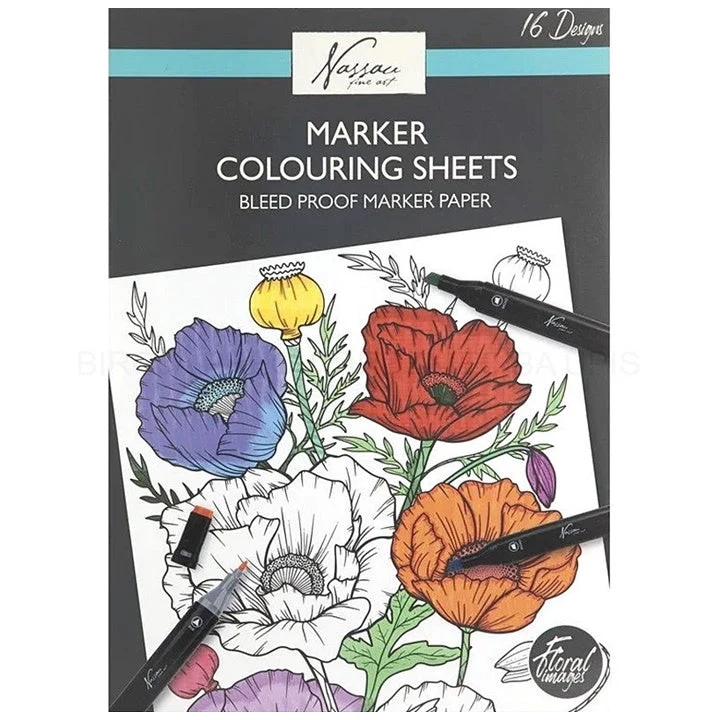 Nassau Flowers Coloring Book for Drawing with Markers 25x35 cm | 16 Sheets