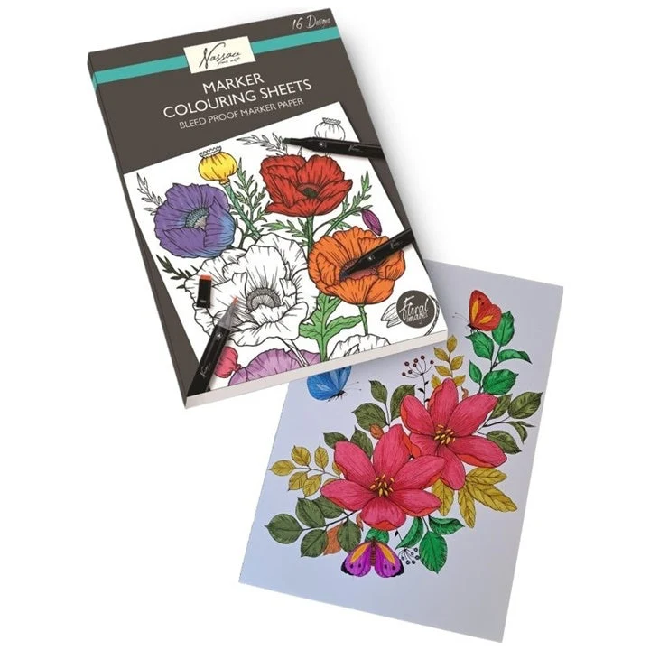 Nassau Flowers Coloring Book for Drawing with Markers 25x35 cm | 16 Sheets