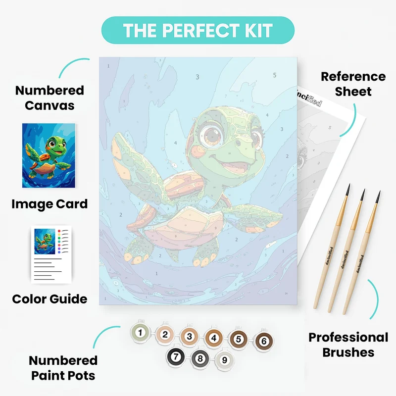 Cheerful Baby Sea Turtle - Paint by Numbers Kit