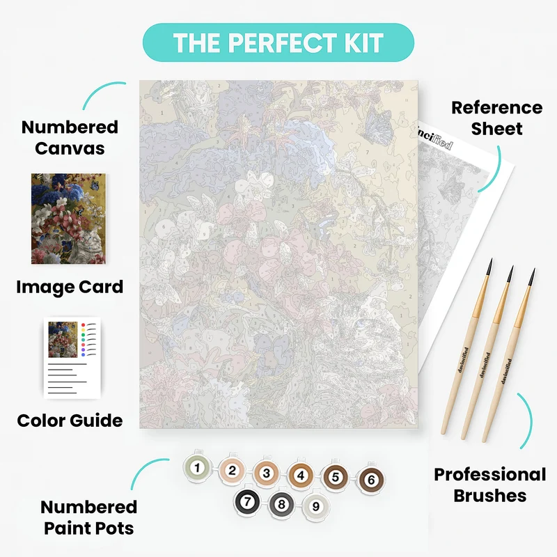 Gilded Cat and Flowers - Paint by Numbers Kit