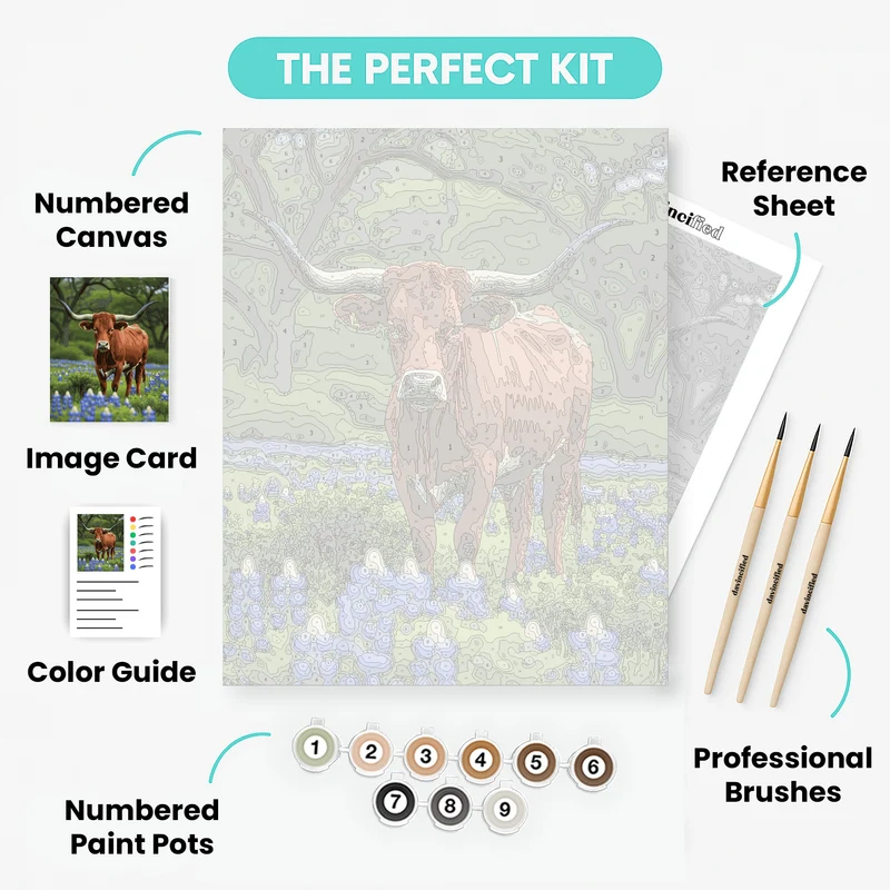 Texas Longhorn in Spring Meadow - Paint by Numbers Kit