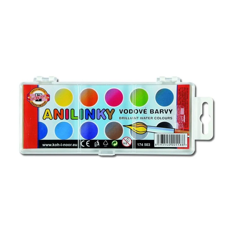 KOH-I-NOOR Brilliant Aniline Watercolors, 12 Colors