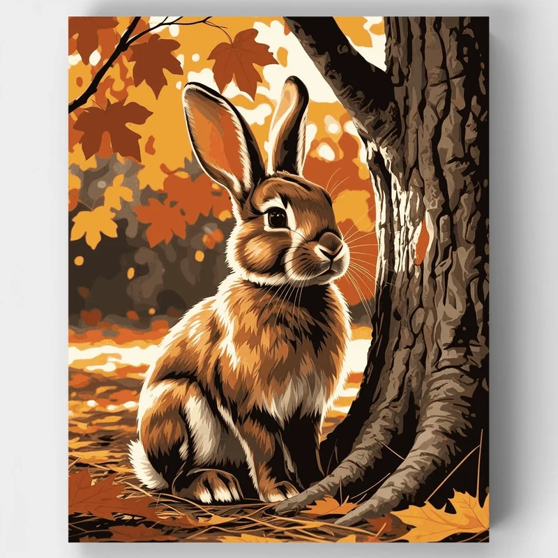 Autumn Bunny by Tree - Paint by Numbers Kit