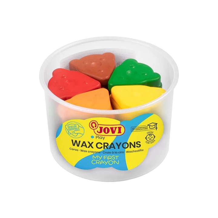 Bear Triangular Wax Crayons, 30 pcs, 10 Basic Colors, in a Tub