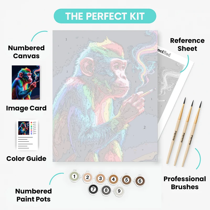 Rainbow Monkey Smoking - Paint by Numbers Kit
