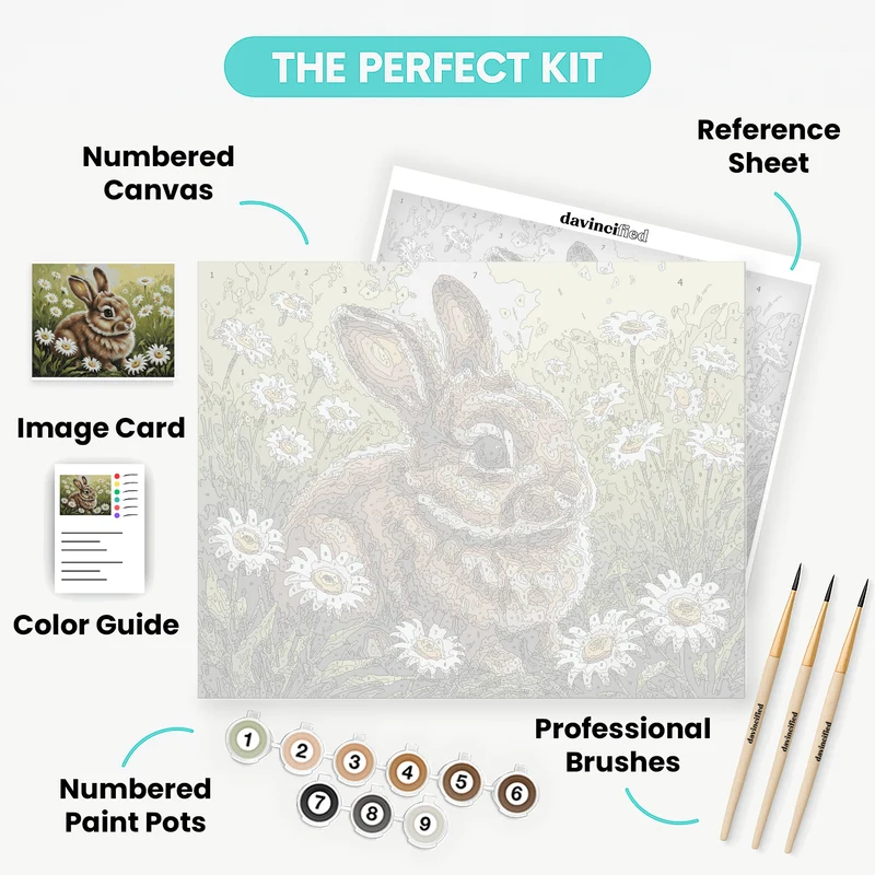 Adorable Bunny in Daisy Meadow - Paint by Numbers Kit