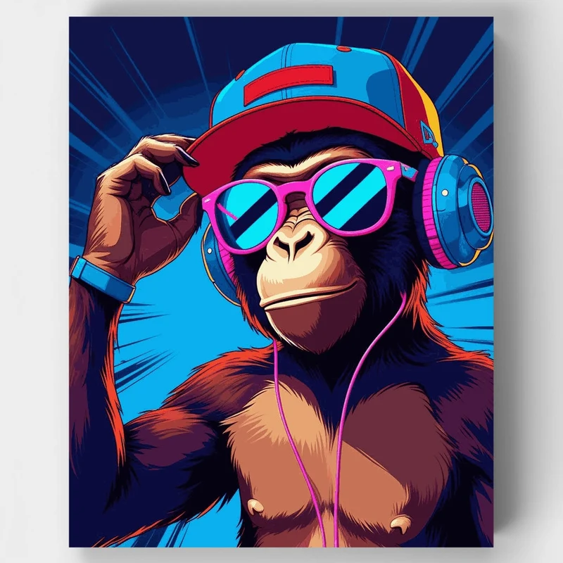 Cool Chimp with Headphones - Paint by Numbers Kit