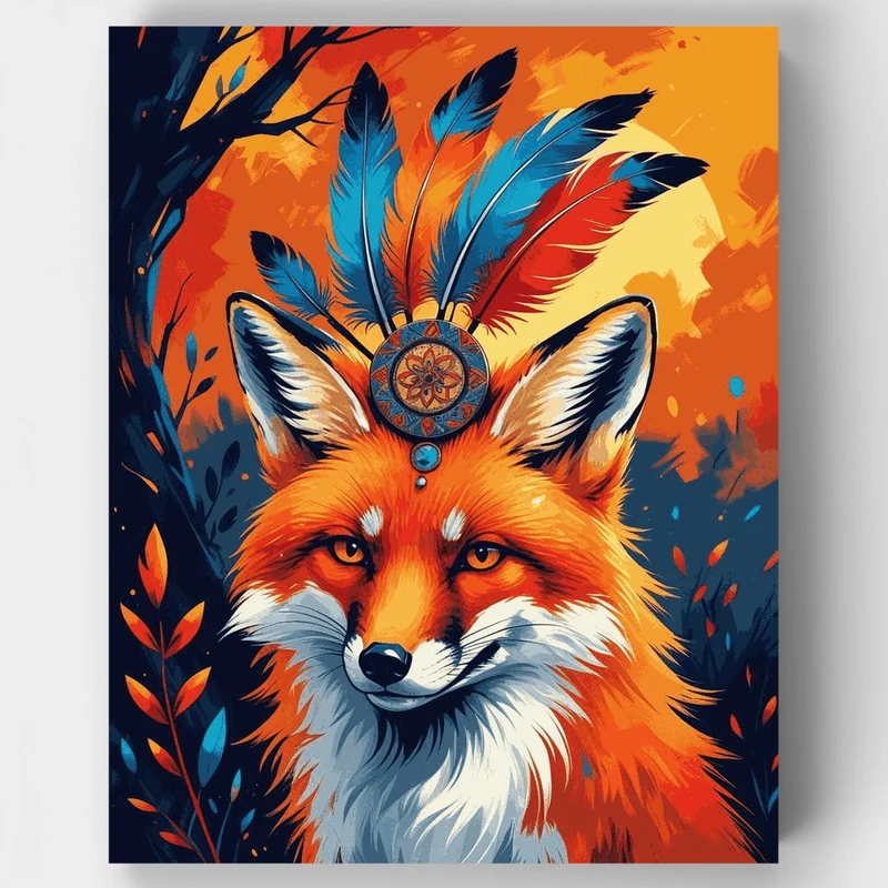 Mystical Fox with Feather Headdress - Paint by Numbers Kit