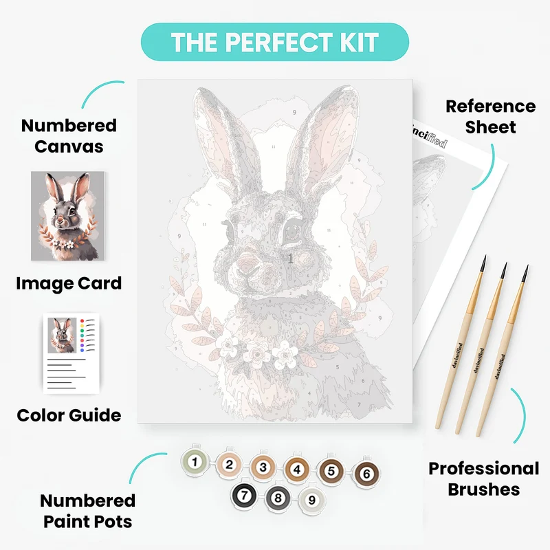 Whimsical Hare with Floral Wreath - Paint by Numbers Kit
