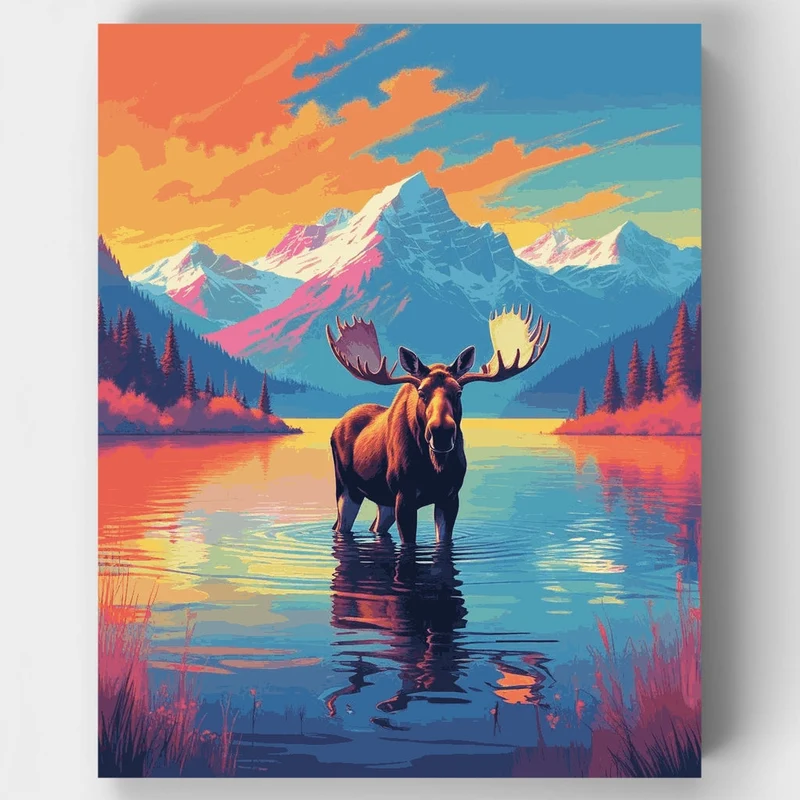 Majestic Moose in Mountain Lake - Paint by Numbers Kit