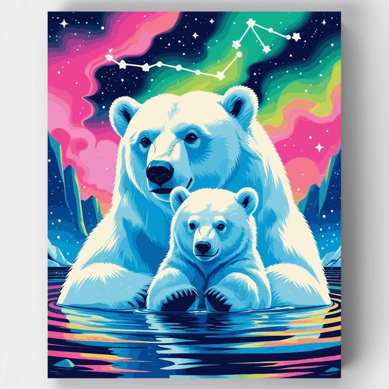 Polar Bears Under Aurora - Paint by Numbers Kit