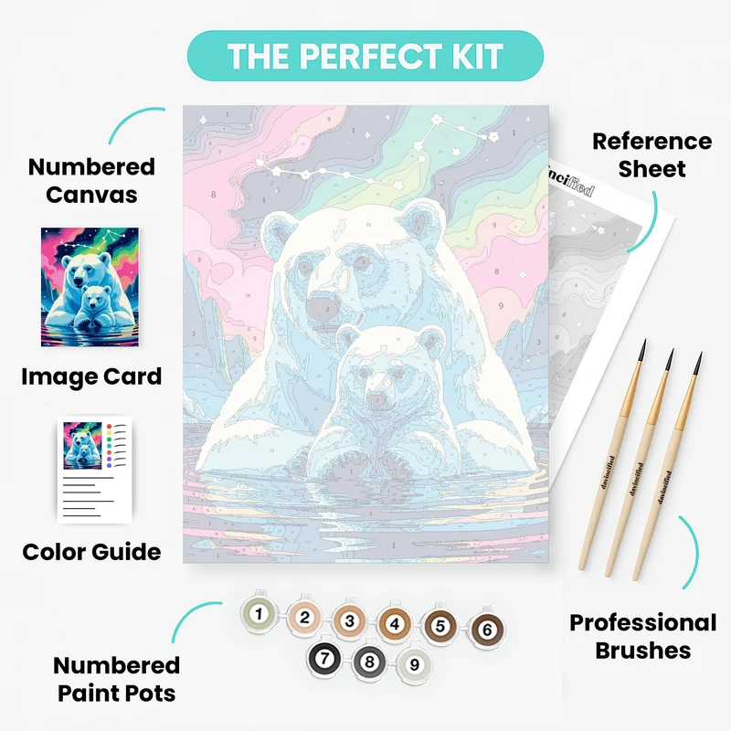 Polar Bears Under Aurora - Paint by Numbers Kit