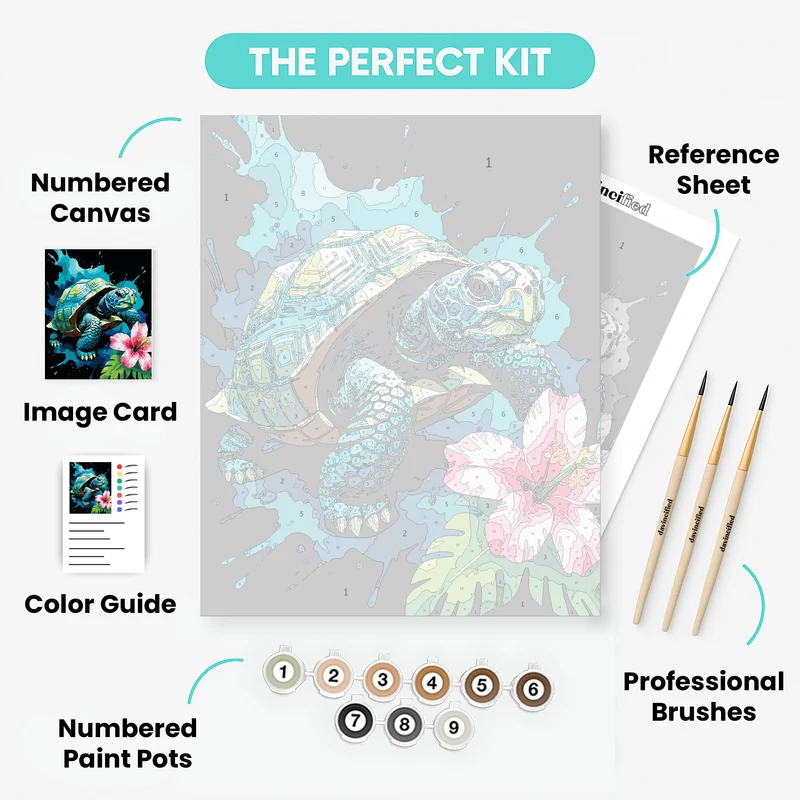 Vibrant Sea Turtle with Tropical Hibiscus - Paint by Numbers Kit