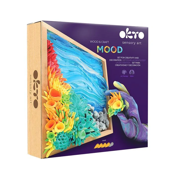 OKTO Modeling Clay Set in Wooden Frame, 21 x 21 cm, Ocean Calm