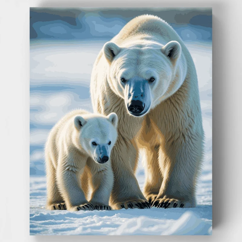 Polar Bear Family in Arctic Wilderness - Paint by Numbers Kit