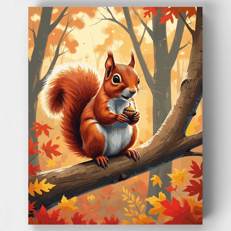 Autumn Squirrel with Acorn - Paint by Numbers Kit