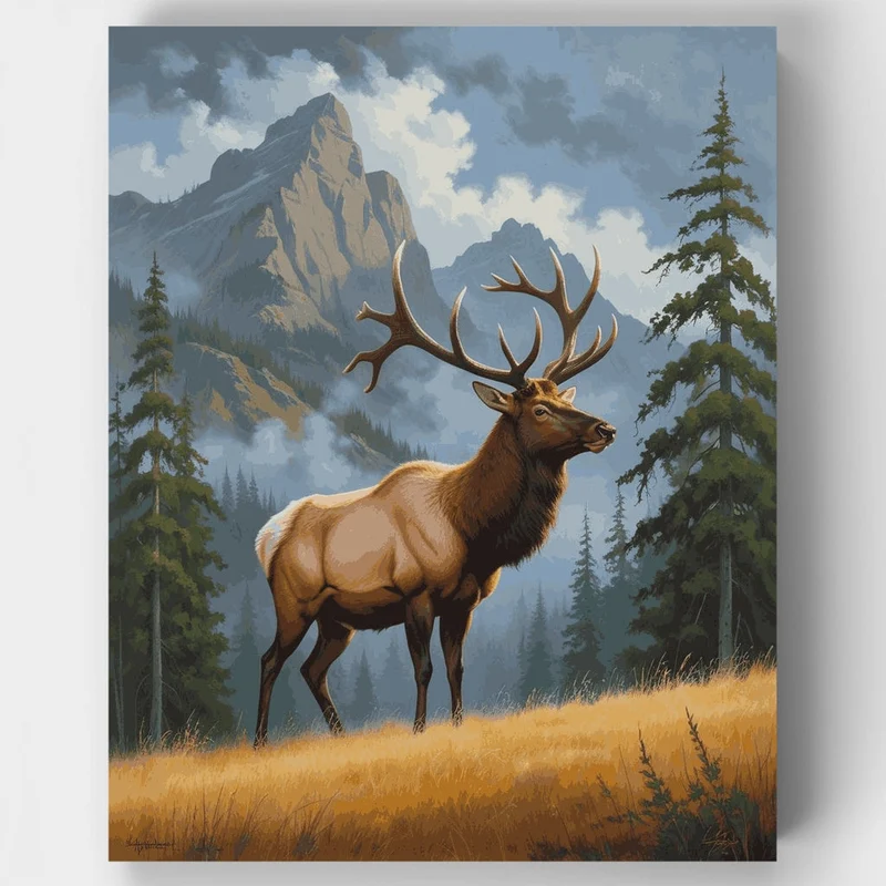 Majestic Elk in Mountain Wilderness - Paint by Numbers Kit