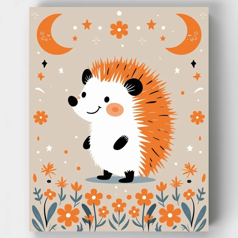 Whimsical Hedgehog Under Moonlight - Paint by Numbers Kit