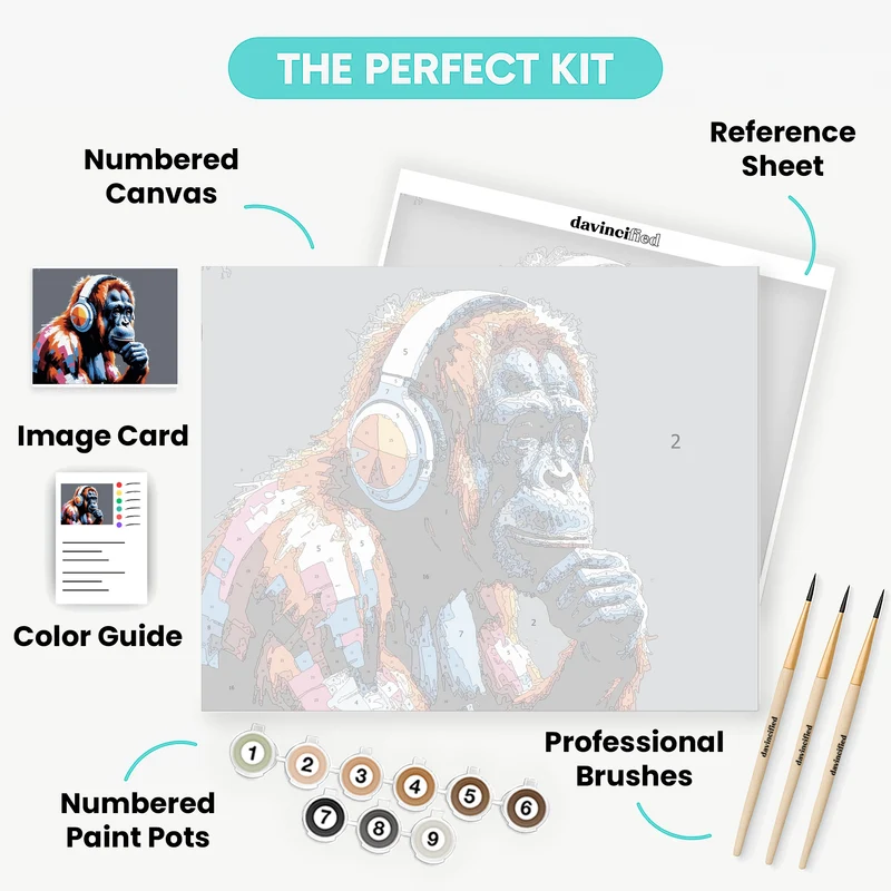 Orangutan with Headphones - Paint by Numbers Kit