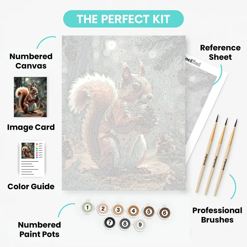 Squirrel Holding Pinecone in Winter Forest - Paint by Numbers Kit