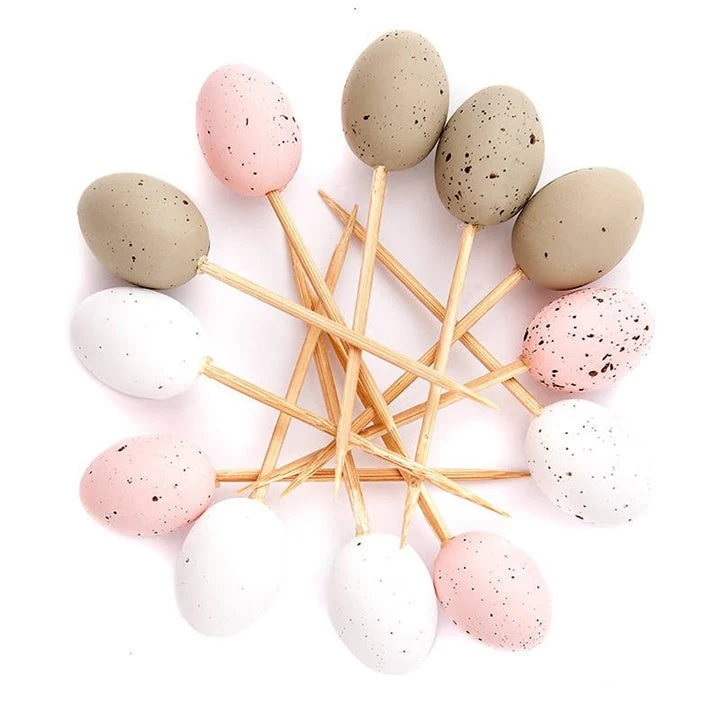 Set of 12 Small Colorful Eggs on Picks