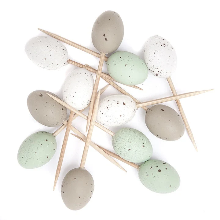 Set of 12 Small Colorful Eggs on Picks
