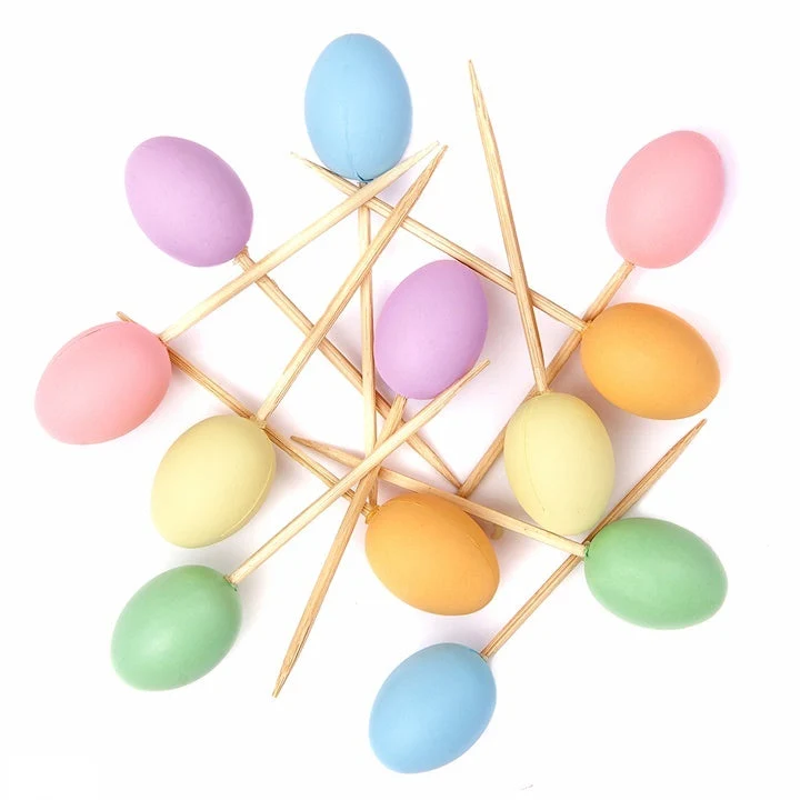 Set of 12 Small Colorful Eggs on Picks