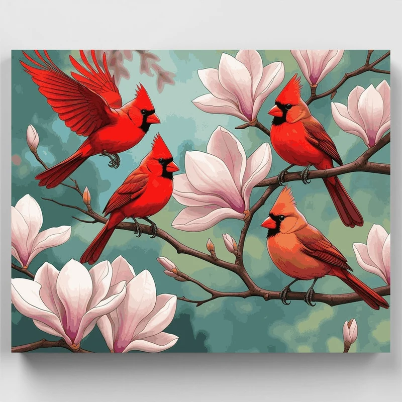 Cardinals on Magnolia Branches - Paint by Numbers Kit