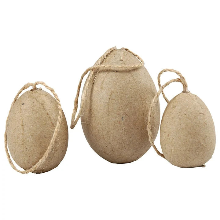 Handmade Paper Mache Eggs on a String - Set
