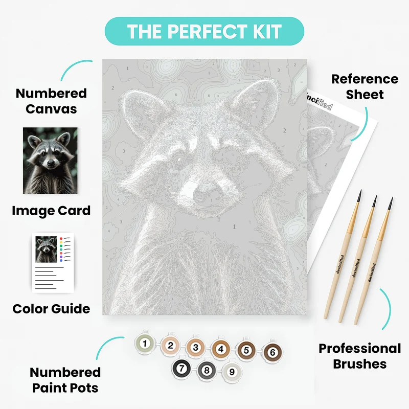 Adorable Raccoon Portrait - Paint by Numbers Kit