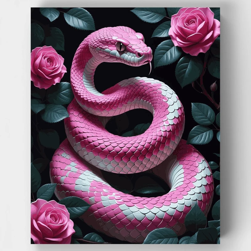 Pink Snake with Roses - Paint by Numbers Kit