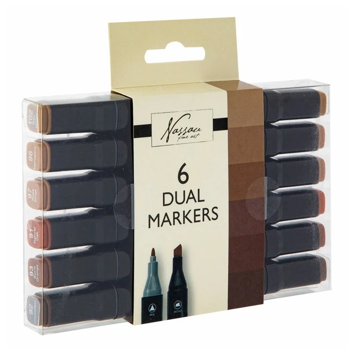Nassau DUAL MARKERS Double-Sided Markers, Set of 6, Brown
