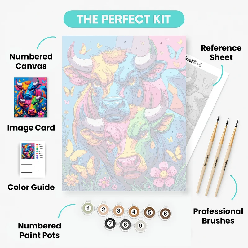 Vibrant Rainbow Bulls - Paint by Numbers Kit