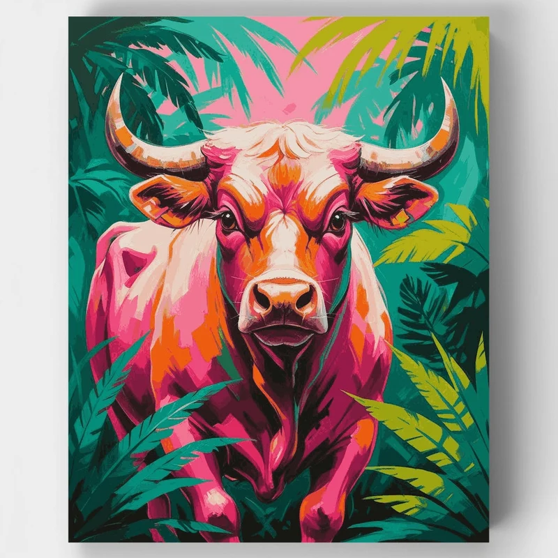Vibrant Bull in Tropical Jungle - Paint by Numbers Kit