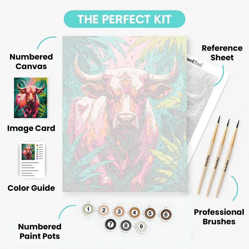 Vibrant Bull in Tropical Jungle - Paint by Numbers Kit