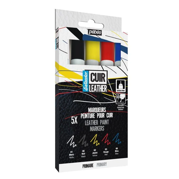Pebeo Setacolor Leather Markers, Primary Set of 5