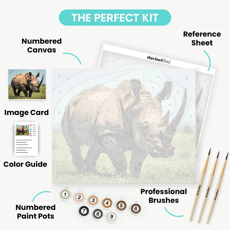 Grazing Rhinoceros on Savanna Grassland - Paint by Numbers Kit