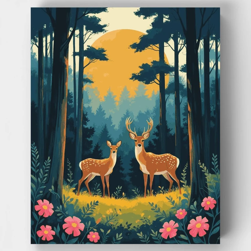 Forest Deer at Sunset - Paint by Numbers Kit