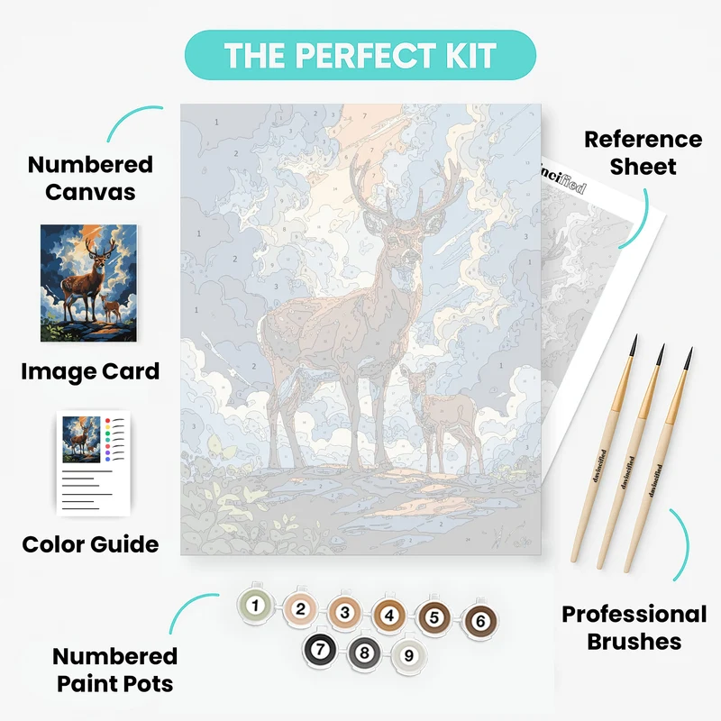 Majestic Deer and Fawn in Clouds - Paint by Numbers Kit