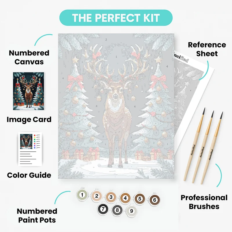 Festive Christmas Deer with Decorated Antlers - Paint by Numbers Kit