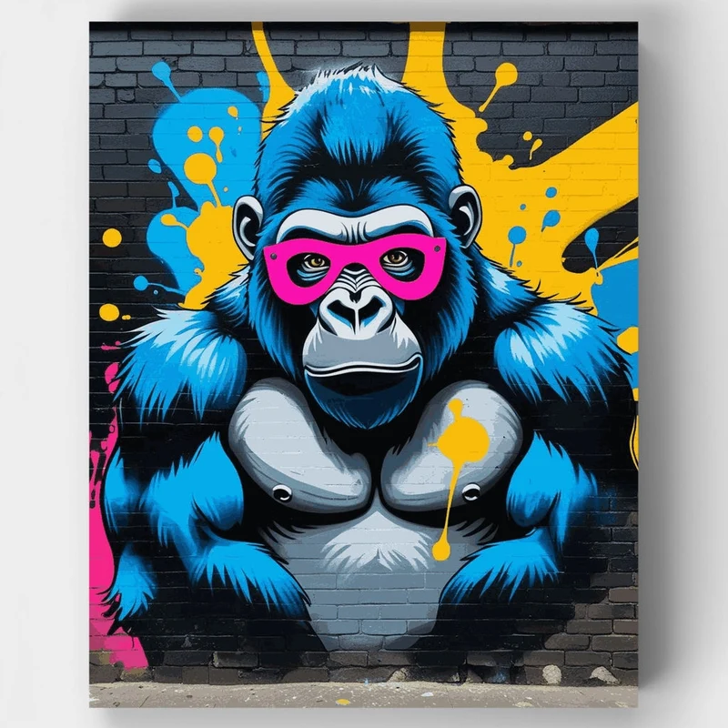 Street Art Gorilla with Pink Mask - Paint by Numbers Kit