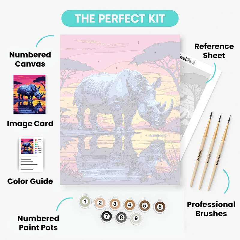 Rhinoceros at Sunset - Paint by Numbers Kit
