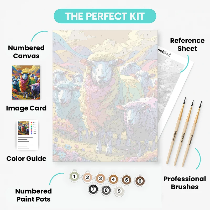 Colorful Rainbow Sheep Flock - Paint by Numbers Kit