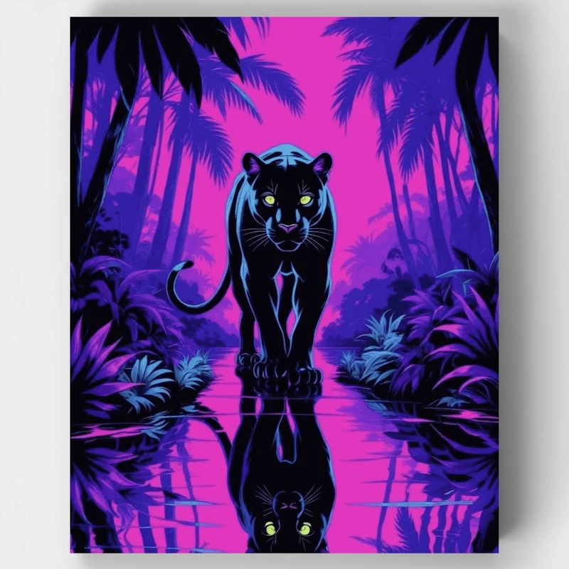 Neon Panther in Tropical Paradise - Paint by Numbers Kit