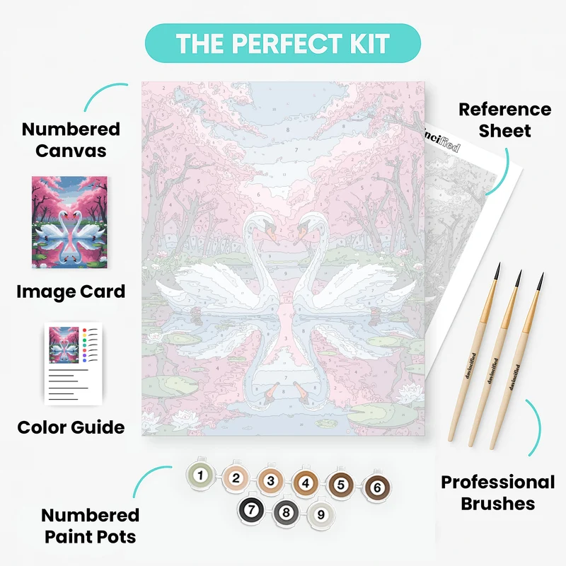 Romantic Swans Under Cherry Blossoms - Paint by Numbers Kit