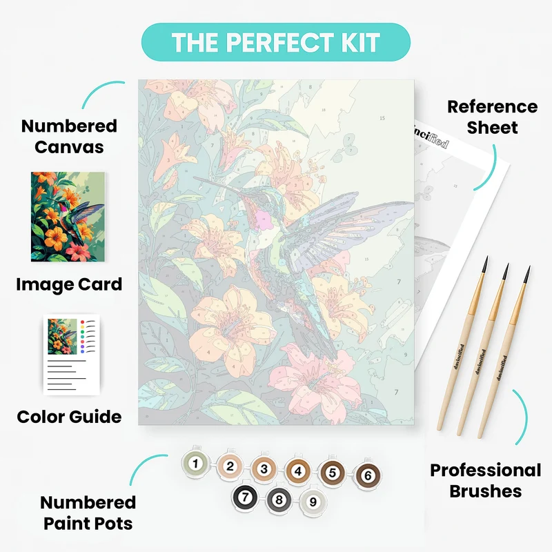 Vibrant Hummingbird in Tropical Blooms - Paint by Numbers Kit