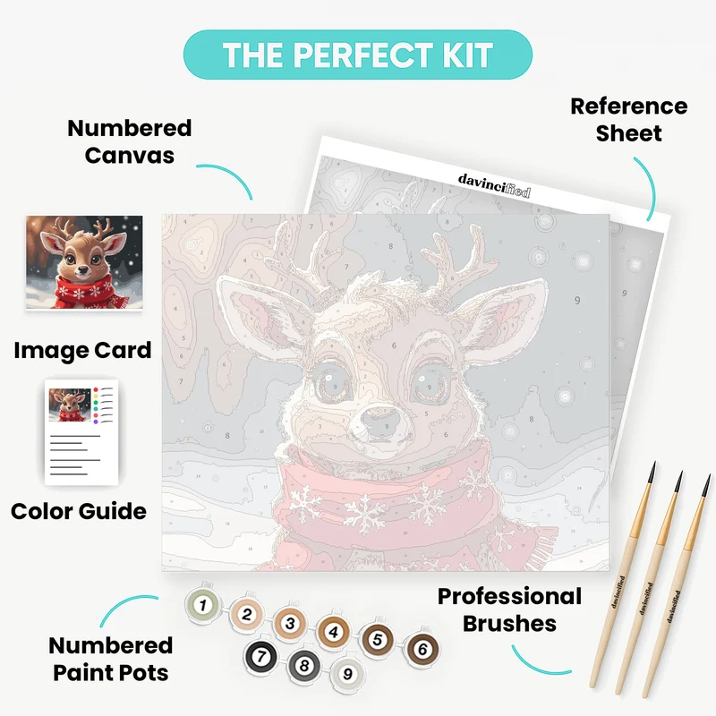 Adorable Baby Reindeer in Winter Scarf - Paint by Numbers Kit